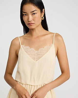 Satin Lace Trim V-Neck Sleeveless Mini Dress