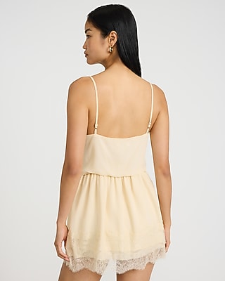 Satin Lace Trim V-Neck Sleeveless Mini Dress
