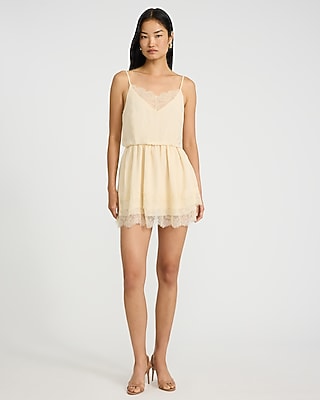 Satin Lace Trim V-Neck Sleeveless Mini Dress