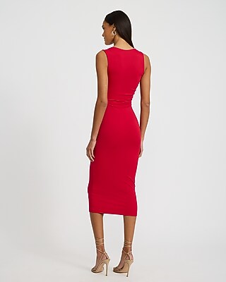 Asymmetrical Fold Over Ruched Midi Sheath Dress