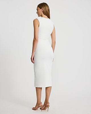 Asymmetrical Fold Over Ruched Midi Sheath Dress - thumbnail 6