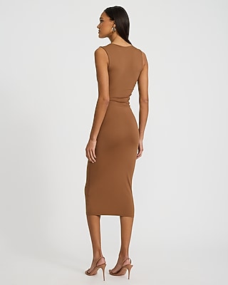 Asymmetrical Fold Over Ruched Midi Sheath Dress - thumbnail 4