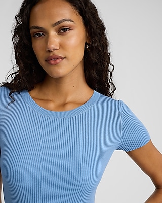 Ribbed Crew Neck Short Sleeve Midi Sheath Dress