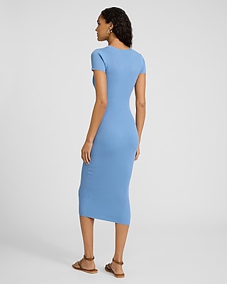 Ribbed Crew Neck Short Sleeve Midi Sheath Dress
