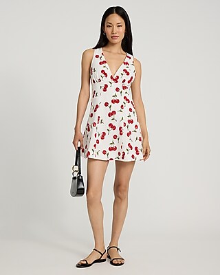 Cherry Print V-Neck Sleeveless Mini Shift Dress