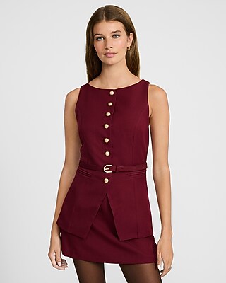 Boat Neck Sleeveless Belted Mini Vest Dress Express