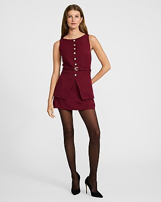 Boat Neck Sleeveless Belted Mini Vest Dress | Express