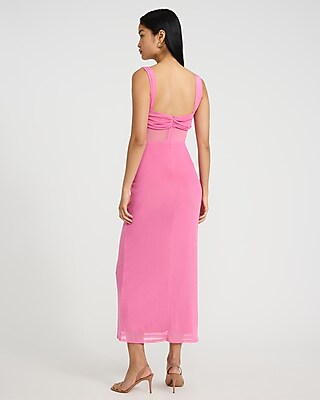 Mesh Ruched Sweetheart Sleeveless Midi Sheath Dress