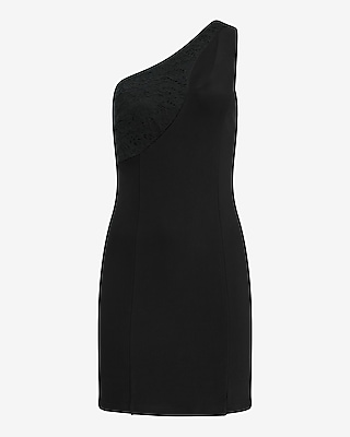 Lace Pieced One Shoulder Mini Sheath Dress