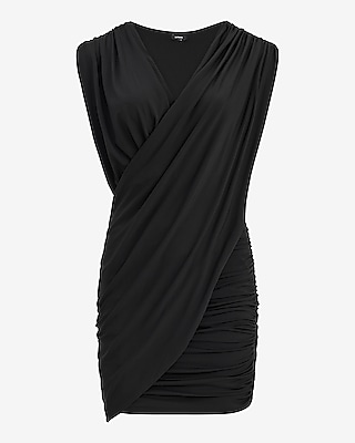V-neck Cap Sleeve Draped Wrap Mini Dress | Express