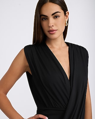V-neck Cap Sleeve Draped Wrap Mini Dress | Express