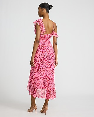 Printed V-Neck Flutter Sleeve Ruffle Surplice Maxi Dress - image 3
