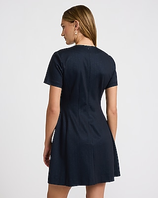 Striped Crew Neck Seamed Mini Dress Signature Ponte
