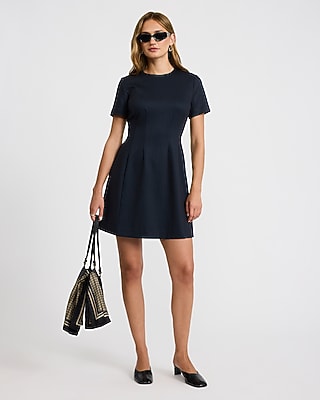 Striped Crew Neck Seamed Mini Dress Signature Ponte