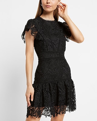 Lace Flutter Sleeve Mini Dress