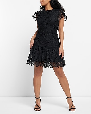 lace flutter sleeve mini dress Dress the Population Women's Toni LACE Flutter Sleeve Short MINI Shift Dress  Dress, Dandelion, XS at Amazon Women's Clothing store