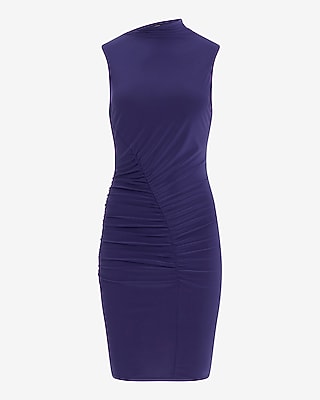 Mock Neck Sleeveless Ruched Asymmetrical Mini Dress - image 4