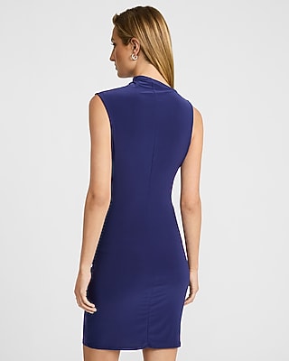 Mock Neck Sleeveless Ruched Asymmetrical Mini Dress - image 2