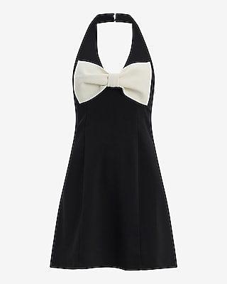 Color Block Halter V-Neck Bow Front Mini Dress