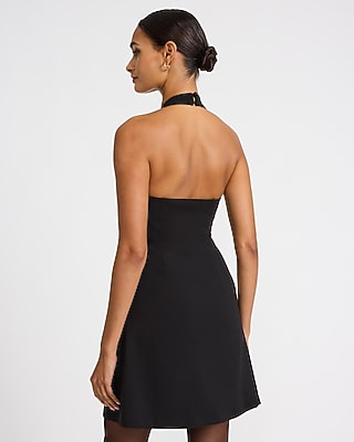 Color Block Halter V-Neck Bow Front Mini Dress