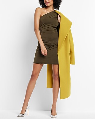 Body Contour One Shoulder Ruched Mini Dress With Built-In Shapewear