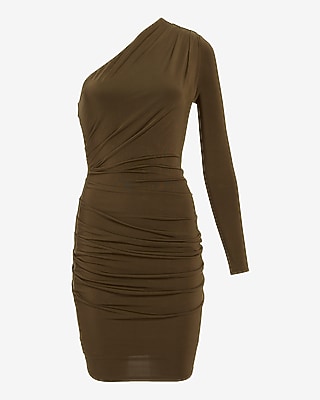Body Contour One Shoulder Ruched Mini Dress With Built-In Shapewear