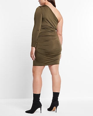 Body Contour One Shoulder Ruched Mini Dress With Built-In Shapewear