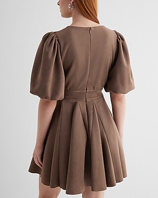 burgundy dress for hoco Burgundy Cotton Puff Sleeve Mini Dress - All Dresses