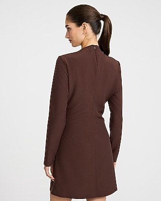 Asymmetrical Mock Neck Long Sleeve Draped Mini Dress
