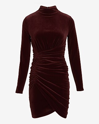 express brown velvet dress Twylar Long Sleeve Velvet Mini Dress - Brown