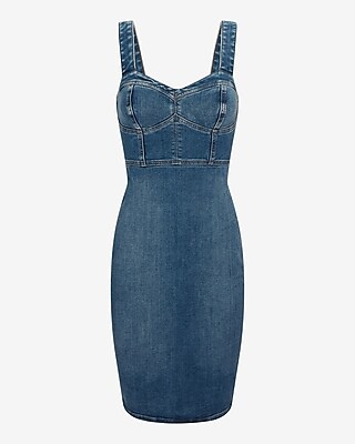 Sweetheart Neckline Corset Medium Denim Sheath Dress