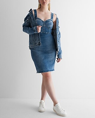 Sweetheart Neckline Corset Medium Denim Sheath Dress