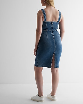 Sweetheart Neckline Corset Medium Denim Sheath Dress