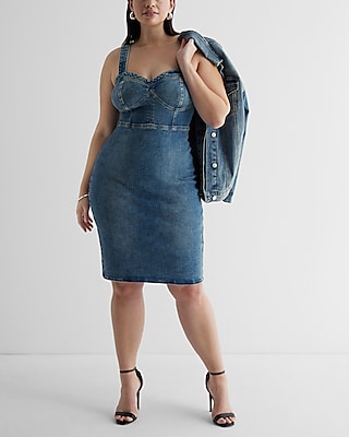 Sweetheart Neckline Corset Medium Denim Sheath Dress