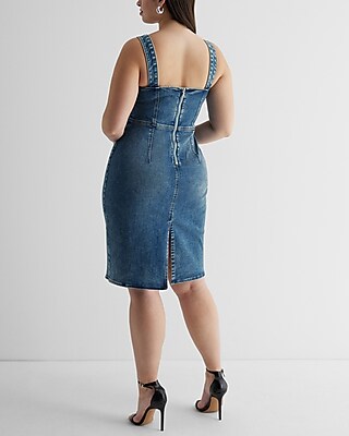 Sweetheart Neckline Corset Medium Denim Sheath Dress