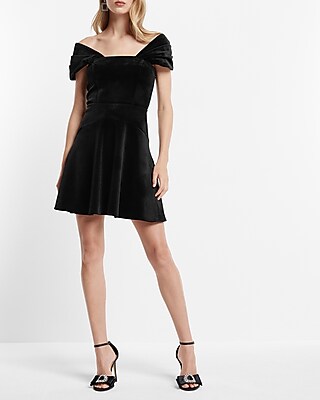 Velvet Off The Shoulder Mini Fit And Flare Dress Express