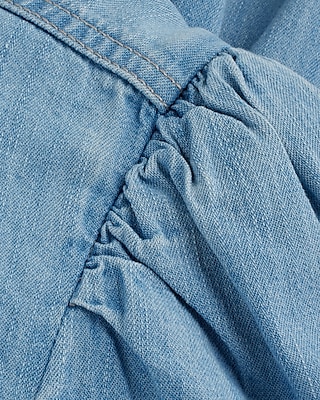 Denim Puff Sleeve Button Front Mini Shirt Dress