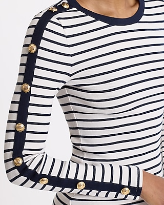 Striped Novelty Button Long Sleeve Mini Dress