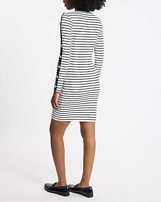 Striped Novelty Button Long Sleeve Mini Dress