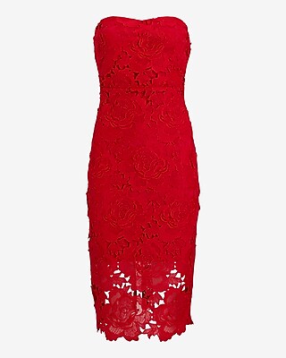 Allover Lace Strapless Midi Sheath Dress