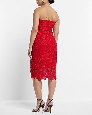 Allover Lace Strapless Midi Sheath Dress