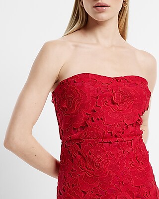 Allover Lace Strapless Midi Sheath Dress