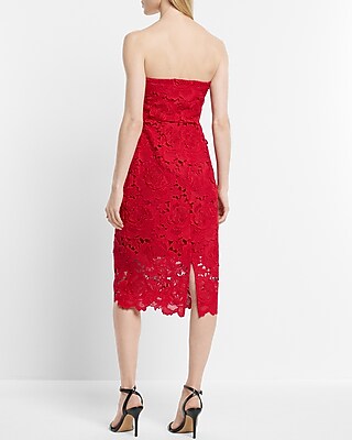 Allover Lace Strapless Midi Sheath Dress