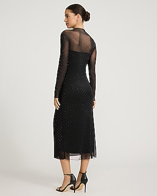 Rhinestone Embellished Mesh Midi Dress