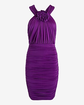 Rosette Halter Ruched Mini Sheath Dress - image 5
