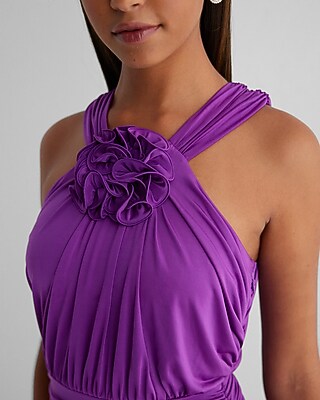 Rosette Halter Ruched Mini Sheath Dress - image 2