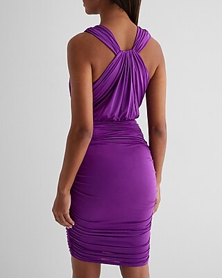 Rosette Halter Ruched Mini Sheath Dress - image 3