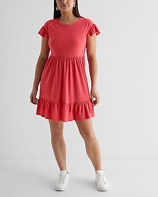 Crew Neck Ruffle Mini Babydoll Dress