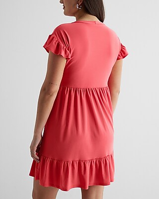 Crew Neck Ruffle Mini Babydoll Dress