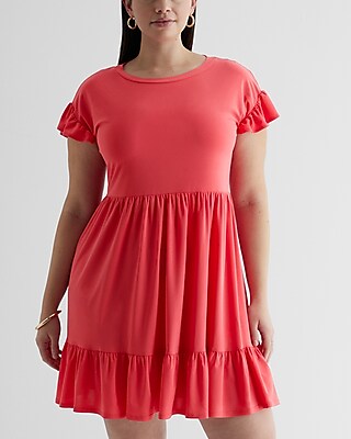 Crew Neck Ruffle Mini Babydoll Dress